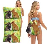 Poadnly Amor de Conejo Impreso, Bolsa con Toalla Plegable 2 en 1, Toallas de Playa con Mochila de cordón para Viajes, Vacaciones y Acampada