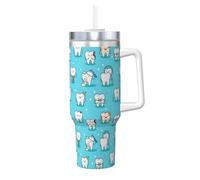 Poadnly Antecedentes dentales,Vaso Ice Bully de 40 oz con asa, tapa, pajita, de acero inoxidable, taza de café para coche.