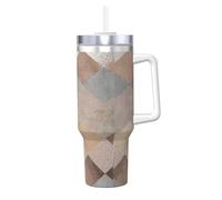 Poadnly Argyle de mármol color cobre y oro rosa,Vaso Ice Bully de 40 oz con asa, tapa, pajita, de acero inoxidable, taza de café para coche.