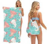 Poadnly Bebé ajolote Kawaii Lindo, Bolsa con Toalla Plegable 2 en 1, Toallas de Playa con Mochila de cordón para Viajes, Vacaciones y Acampada