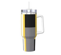 Poadnly Bloque amarillo gris negro blanco,Vaso Ice Bully de 40 oz con asa, tapa, pajita, de acero inoxidable, taza de café para coche.