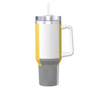 Poadnly Bloque geométrico amarillo gris blanco,Vaso Ice Bully de 40 oz con asa, tapa, pajita, de acero inoxidable, taza de café para coche.