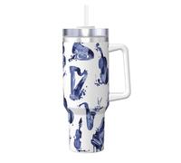 Poadnly Blues Saxofón Piano Violonchelo Bajo,Vaso Ice Bully de 40 oz con asa, tapa, pajita, de acero inoxidable, taza de café para coche.