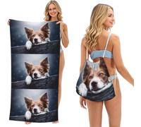 Poadnly Border Collie marrón Bokeh Dios con Ojos Amarillos, Bolsa con Toalla Plegable 2 en 1, Toallas de Playa con Mochila de cordón para Viajes, Vacaciones y Acampada