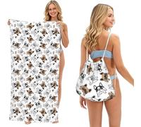 Poadnly Bulldog francés, Bolsa con Toalla Plegable 2 en 1, Toallas de Playa con Mochila de cordón para Viajes, Vacaciones y Acampada