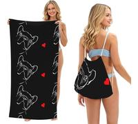Poadnly Bulldog francés, Bolsa con Toalla Plegable 2 en 1, Toallas de Playa con Mochila de cordón para Viajes, Vacaciones y Acampada