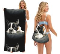 Poadnly Bulldog francés Estampado, Bolsa con Toalla Plegable 2 en 1, Toallas de Playa con Mochila de cordón para Viajes, Vacaciones y Acampada