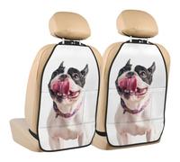 Poadnly Bulldog francés, perro curioso y feliz,Paquete de 2 alfombrillas protectoras para asiento trasero de coche, organizador duradero para asiento trasero.