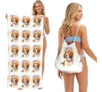 Poadnly Cabeza de Beagle en Acuarela, Bolsa con Toalla Plegable 2 en 1, Toallas de Playa con Mochila de cordón para Viajes, Vacaciones y Acampada