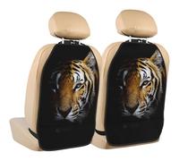 Poadnly Cabeza de tigre con estampado oscuro,Paquete de 2 alfombrillas protectoras para asiento trasero de coche, organizador duradero para asiento trasero.
