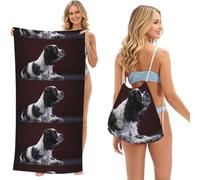 Poadnly Cachorro de Cocker Spaniel Blanco y Negro, Bolsa con Toalla Plegable 2 en 1, Toallas de Playa con Mochila de cordón para Viajes, Vacaciones y Acampada