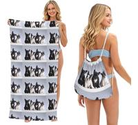 Poadnly Cachorros adorables de Bulldog francés, Bolsa con Toalla Plegable 2 en 1, Toallas de Playa con Mochila de cordón para Viajes, Vacaciones y Acampada