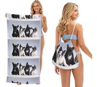 Poadnly Cachorros adorables de Bulldog francés, Bolsa con Toalla Plegable 2 en 1, Toallas de Playa con Mochila de cordón para Viajes, Vacaciones y Acampada