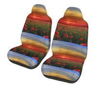 Poadnly Campo de Flores de Amapolas Rojas al Atardecer Impreso,Funda para Asiento de Coche Protectores para Asientos Delanteros de Coche, 2 Unidades