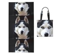 Poadnly Cara Guapa de Husky, Perro Gracioso, Toalla Plegable 2 en 1, Toallas de Playa con Bolsa de Transporte para Viajes, Vacaciones y Camping.