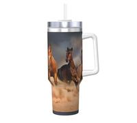 Poadnly Carreras de caballos,Vaso Ice Bully de 40 oz con asa, tapa, pajita, de acero inoxidable, taza de café para coche.