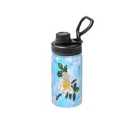 Poadnly Cielo de acuarela floral espinoso con flores blancas,Botella de agua aislada de 12 oz, taza de café de acero inoxidable, termo al vacío, botella de agua