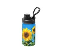Poadnly Cielo de verano y girasoles,Botella de agua aislada de 12 oz, taza de café de acero inoxidable, termo al vacío, botella de agua