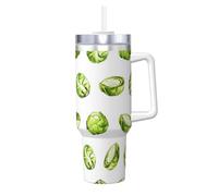 Poadnly Coles de Bruselas,Vaso Ice Bully de 40 oz con asa, tapa, pajita, de acero inoxidable, taza de café para coche.