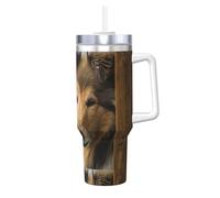 Poadnly Collie de pelo largo Lassie Perros Perros grandes y peludos Mascotas,Vaso Ice Bully de 40 oz con asa, tapa, pajita, de acero inoxidable, taza de café para coche.
