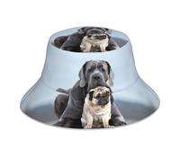 Poadnly Conceptos de Amistad Entre Perros Cane Corso y Pug,Sombrero Tipo Pescador para Adultos, Sombrero de Sol Reflectante para Correr de Noche, Gorra de Pescador