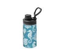 Poadnly Conchas marinas, caballitos de mar, coral,Botella de agua aislada de 12 oz, taza de café de acero inoxidable, termo al vacío, botella de agua