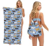 Poadnly Conjunto de toros y Vacas, Animales de Granja, Ganado, mamíferos, Bolsa con Toalla Plegable 2 en 1, Toallas de Playa con Mochila de cordón para Viajes, Vacaciones y Acampada