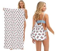 Poadnly Corazón de Dibujos Animados Bulldog francés San Valentín, Bolsa con Toalla Plegable 2 en 1, Toallas de Playa con Mochila de cordón para Viajes, Vacaciones y Acampada