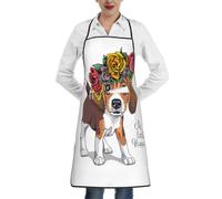 Poadnly Corona floral para la cabeza de cachorro beagle,Delantales de cocina con bolsillos, delantal de chef ajustable e impermeable.