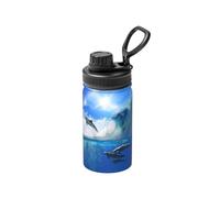 Poadnly Cuatro delfines en el mar de las ballenas,Botella de agua aislada de 12 oz, taza de café de acero inoxidable, termo al vacío, botella de agua