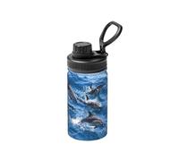Poadnly Delfines en el mar,Botella de agua aislada de 12 oz, taza de café de acero inoxidable, termo al vacío, botella de agua