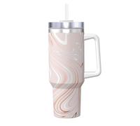 Poadnly Delicado mármol rosa con imitación de oro rosa,Vaso Ice Bully de 40 oz con asa, tapa, pajita, de acero inoxidable, taza de café para coche.