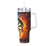 Poadnly Diana de dardos, hielo y fuego,Vaso Ice Bully de 40 oz con asa, tapa, pajita, de acero inoxidable, taza de café para coche.