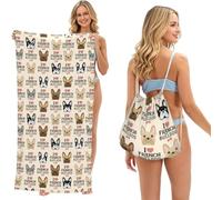Poadnly Diseño sin Costuras de Bulldog francés en Estilo Vintage, Bolsa con Toalla Plegable 2 en 1, Toallas de Playa con Mochila de cordón para Viajes, Vacaciones y Acampada