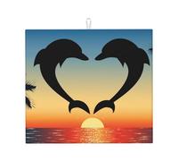 Poadnly Dos Delfines Saltando en Forma de corazón,Alfombrillas absorbentes para secar Platos, para encimera de Cocina, 41 x 46 cm