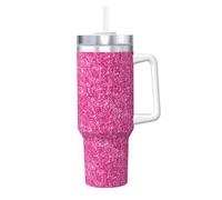 Poadnly Estampado rosa fucsia brillante,Vaso Ice Bully de 40 oz con asa, tapa, pajita, de acero inoxidable, taza de café para coche.