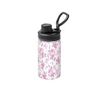 Poadnly Estilo Shabby Chic con estampado floral rosa y rosas pálidas blancas.,Botella de agua aislada de 12 oz, taza de café de acero inoxidable, termo al vacío, botella de agua