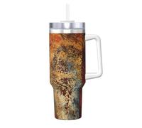 Poadnly Estructura de hierro de acero oxidado de color marrón óxido colorido,Vaso Ice Bully de 40 oz con asa, tapa, pajita, de acero inoxidable, taza de café para coche.