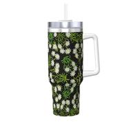 Poadnly Flor de edelweiss alpina suiza,Vaso Ice Bully de 40 oz con asa, tapa, pajita, de acero inoxidable, taza de café para coche.