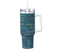 Poadnly Fórmula matemática impresa,Vaso Ice Bully de 40 oz con asa, tapa, pajita, de acero inoxidable, taza de café para coche.