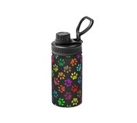 Poadnly Garabato Huella de Pata Gato Perro Negro,Botella de agua aislada de 12 oz, taza de café de acero inoxidable, termo al vacío, botella de agua