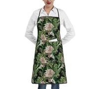 Poadnly Hojas de palmera tropical con guepardos y leopardos en negro,Delantales de cocina con bolsillos, delantal de chef ajustable e impermeable.