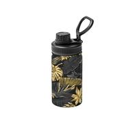 Poadnly Hojas tropicales doradas y negras,Botella de agua aislada de 12 oz, taza de café de acero inoxidable, termo al vacío, botella de agua