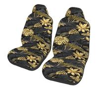 Poadnly Hojas Tropicales Negras y Doradas,Funda para Asiento de Coche Protectores para Asientos Delanteros de Coche, 2 Unidades