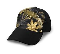 Poadnly Hojas Tropicales Negras y Doradas,Gorra de béisbol clásica Ajustable, Gorra de papá, Gorra de Camionero Unisex.