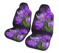 Poadnly Hojas Verdes y Flores moradas Impresas,Funda para Asiento de Coche Protectores para Asientos Delanteros de Coche, 2 Unidades