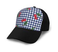 Poadnly Imprimir Cerezas en Cuadros Azules,Gorra de béisbol clásica Ajustable, Gorra de papá, Gorra de Camionero Unisex.
