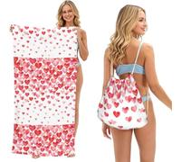 Poadnly Imprimir Corazones Rojos cayendo, Bolsa con Toalla Plegable 2 en 1, Toallas de Playa con Mochila de cordón para Viajes, Vacaciones y Acampada