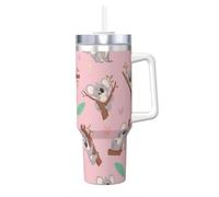 Poadnly Koala, un animal salvaje australiano adorable,Vaso Ice Bully de 40 oz con asa, tapa, pajita, de acero inoxidable, taza de café para coche.