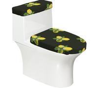Poadnly Limón con Rama y Ramo de Lirios Negros,Juego de 2 Tapas Reutilizables para Inodoro, Resistentes al Polvo y a Las Salpicaduras, Ideales para el baño.